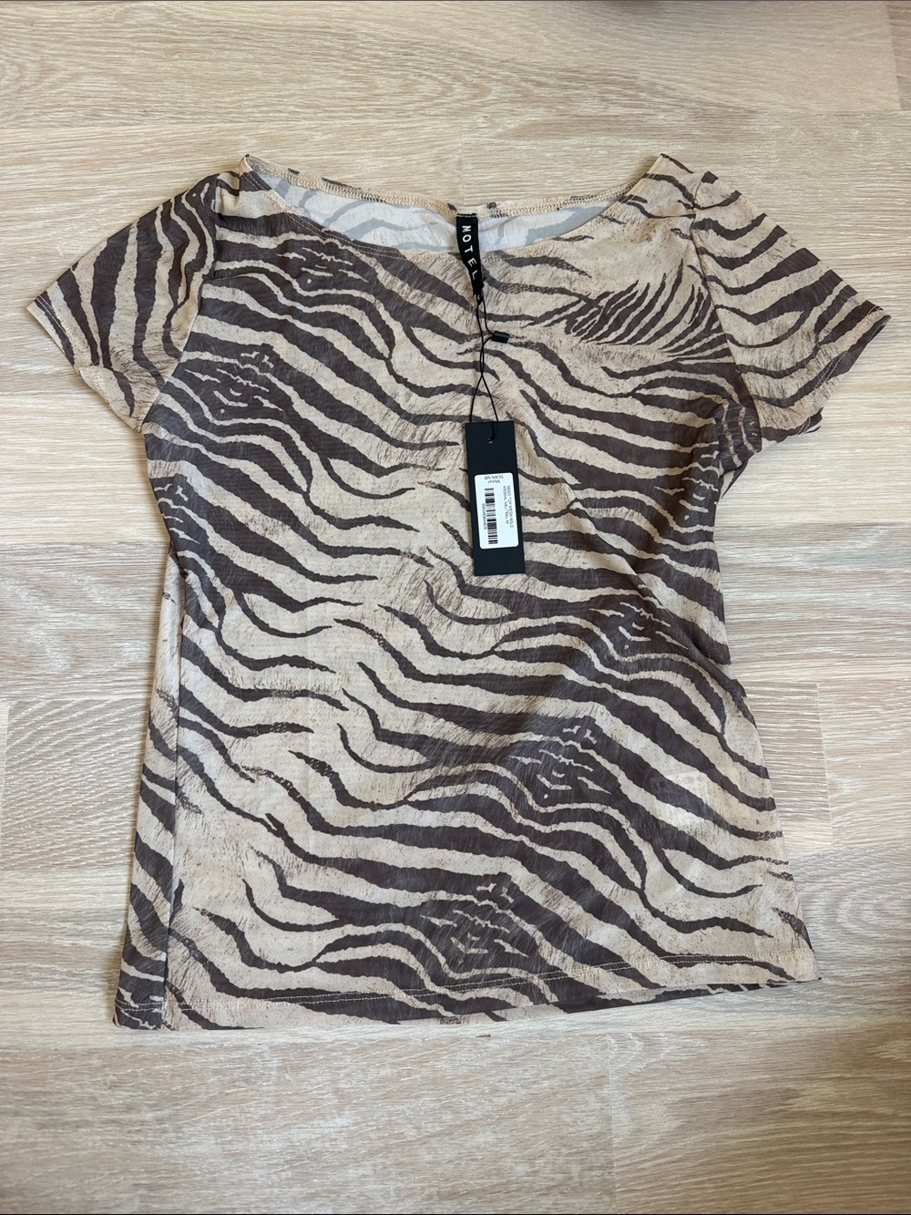 Motel Rocks Beige and Brown Zebra-Print Short Sleeve Top